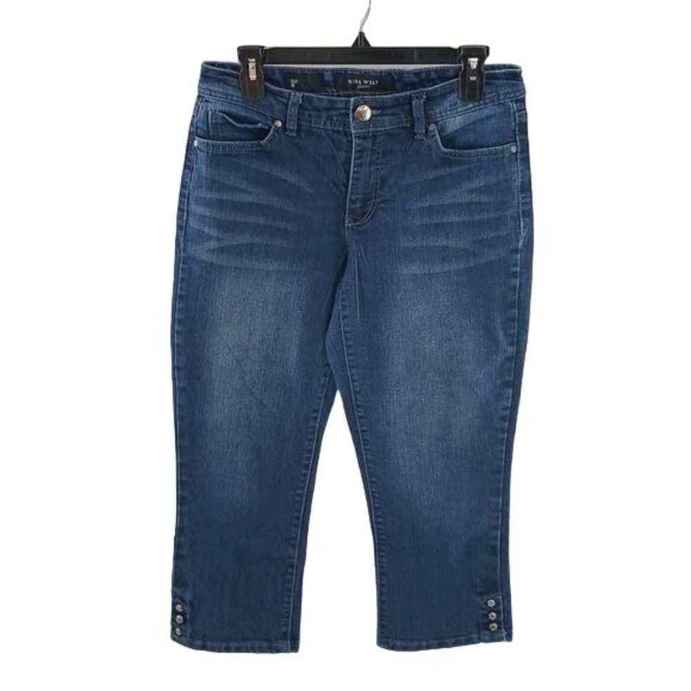 Nine West Womens Capri Jeans Mid Rise Stretch Denim Blue Slim Fit Missy 6